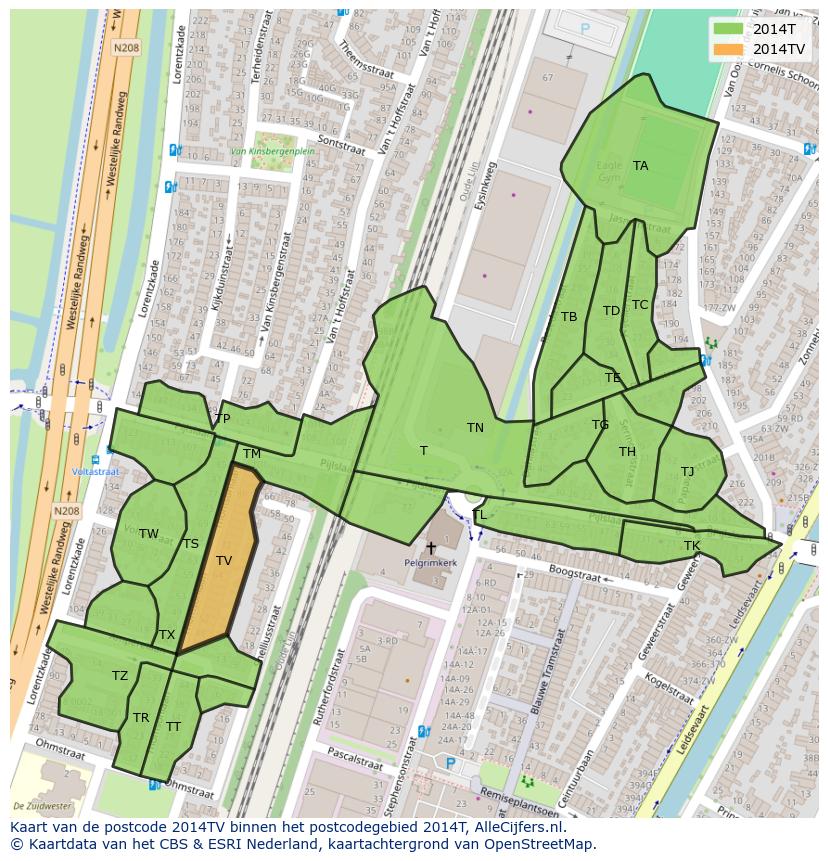 Afbeelding van het postcodegebied 2014 TV op de kaart.