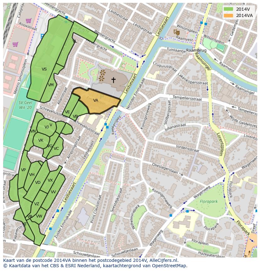Afbeelding van het postcodegebied 2014 VA op de kaart.