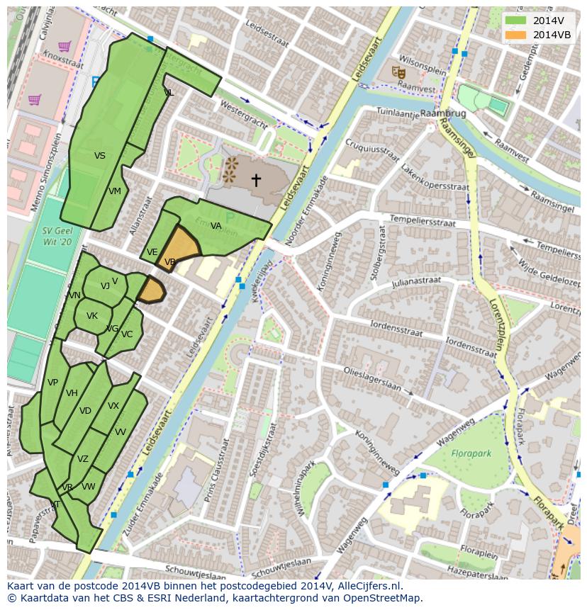 Afbeelding van het postcodegebied 2014 VB op de kaart.