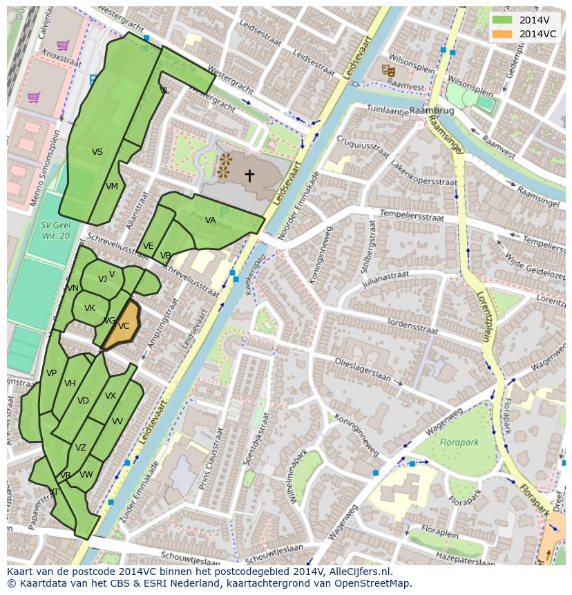 Afbeelding van het postcodegebied 2014 VC op de kaart.