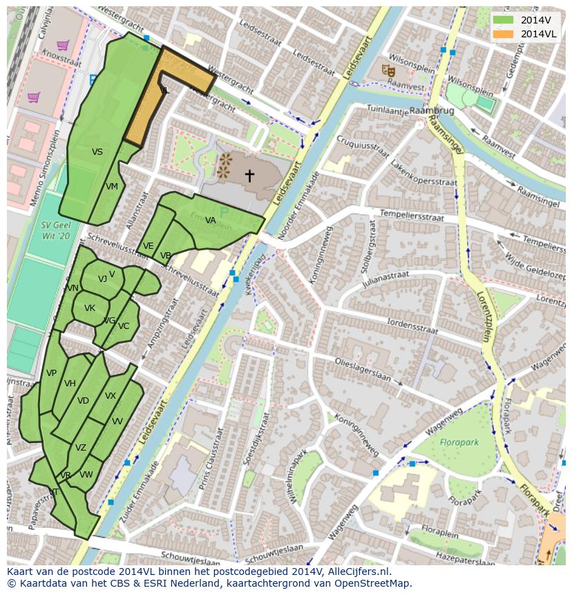 Afbeelding van het postcodegebied 2014 VL op de kaart.