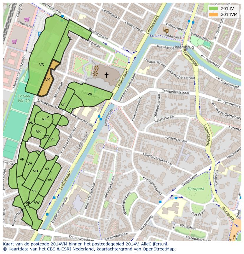 Afbeelding van het postcodegebied 2014 VM op de kaart.