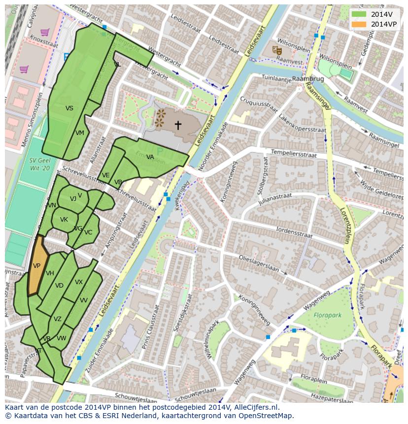 Afbeelding van het postcodegebied 2014 VP op de kaart.