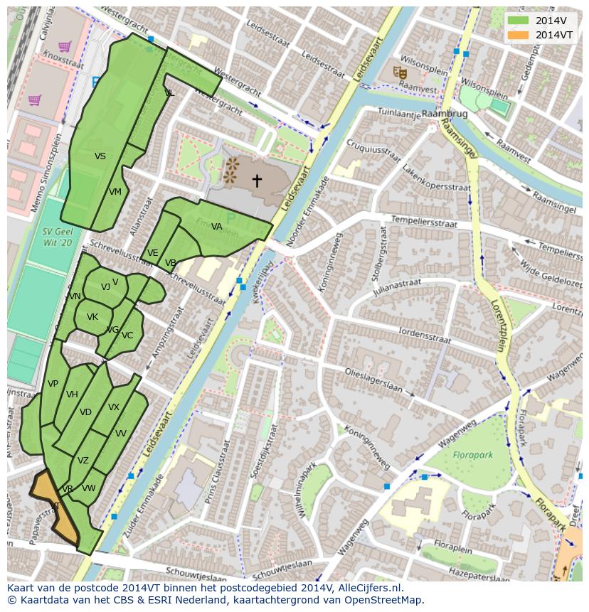 Afbeelding van het postcodegebied 2014 VT op de kaart.