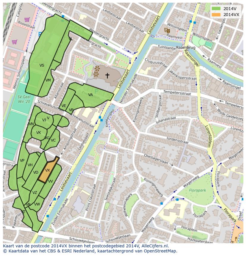Afbeelding van het postcodegebied 2014 VX op de kaart.