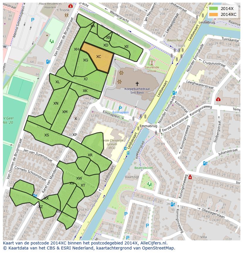 Afbeelding van het postcodegebied 2014 XC op de kaart.