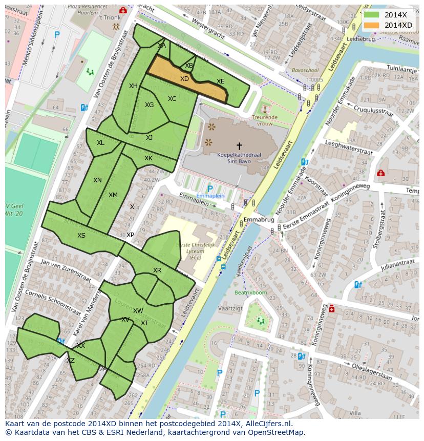 Afbeelding van het postcodegebied 2014 XD op de kaart.