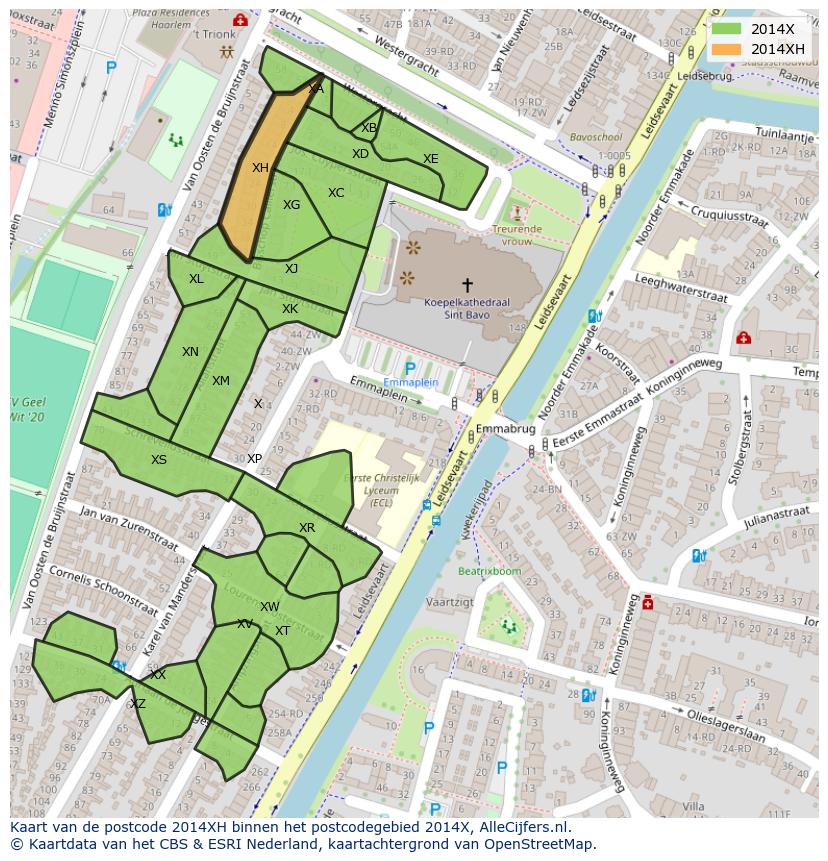 Afbeelding van het postcodegebied 2014 XH op de kaart.