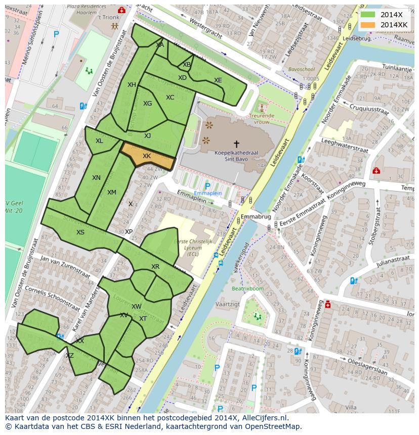 Afbeelding van het postcodegebied 2014 XK op de kaart.