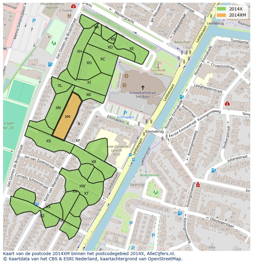 Afbeelding van het postcodegebied 2014 XM op de kaart.