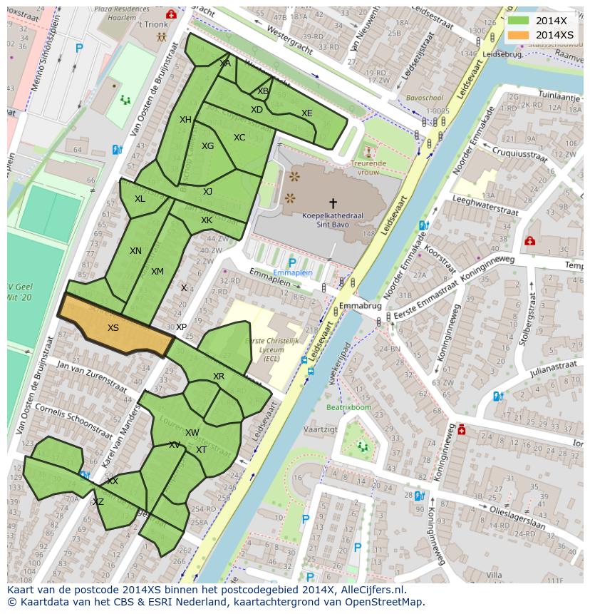 Afbeelding van het postcodegebied 2014 XS op de kaart.