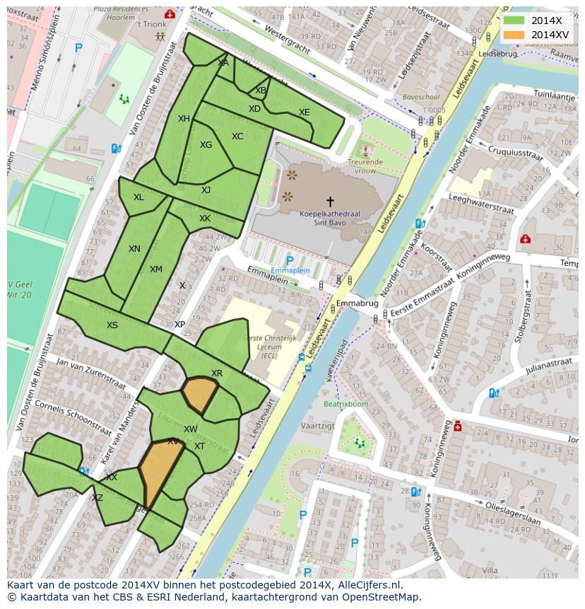 Afbeelding van het postcodegebied 2014 XV op de kaart.