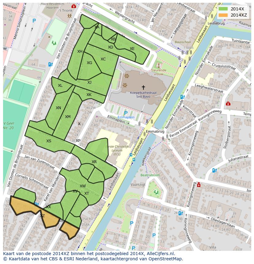 Afbeelding van het postcodegebied 2014 XZ op de kaart.