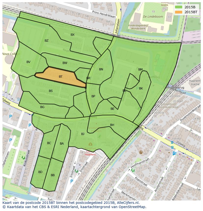 Afbeelding van het postcodegebied 2015 BT op de kaart.