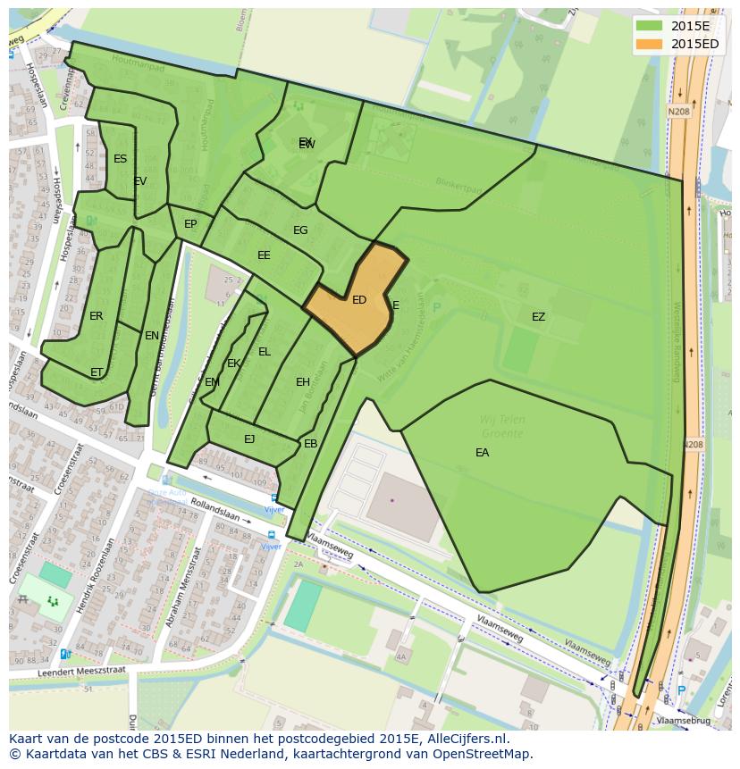 Afbeelding van het postcodegebied 2015 ED op de kaart.