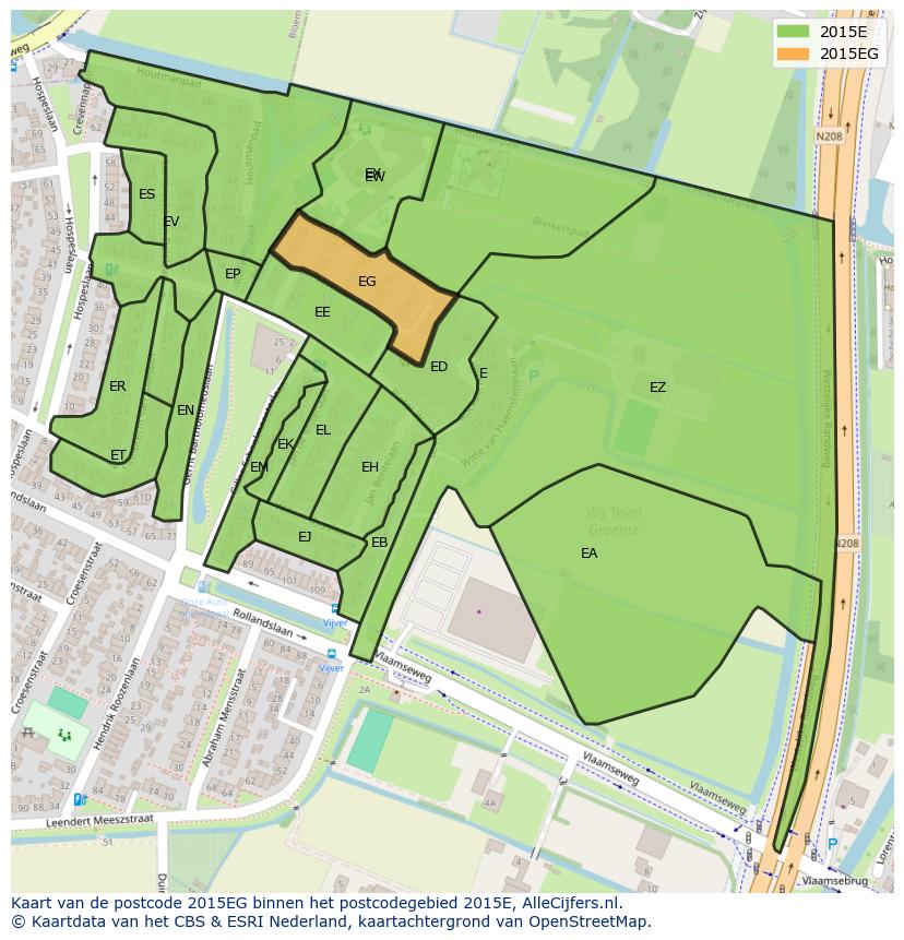 Afbeelding van het postcodegebied 2015 EG op de kaart.