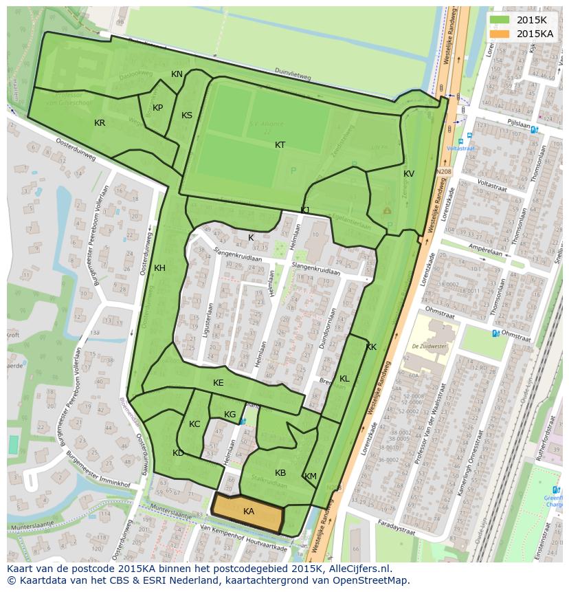 Afbeelding van het postcodegebied 2015 KA op de kaart.