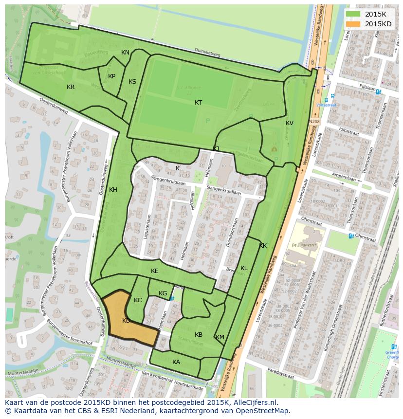 Afbeelding van het postcodegebied 2015 KD op de kaart.