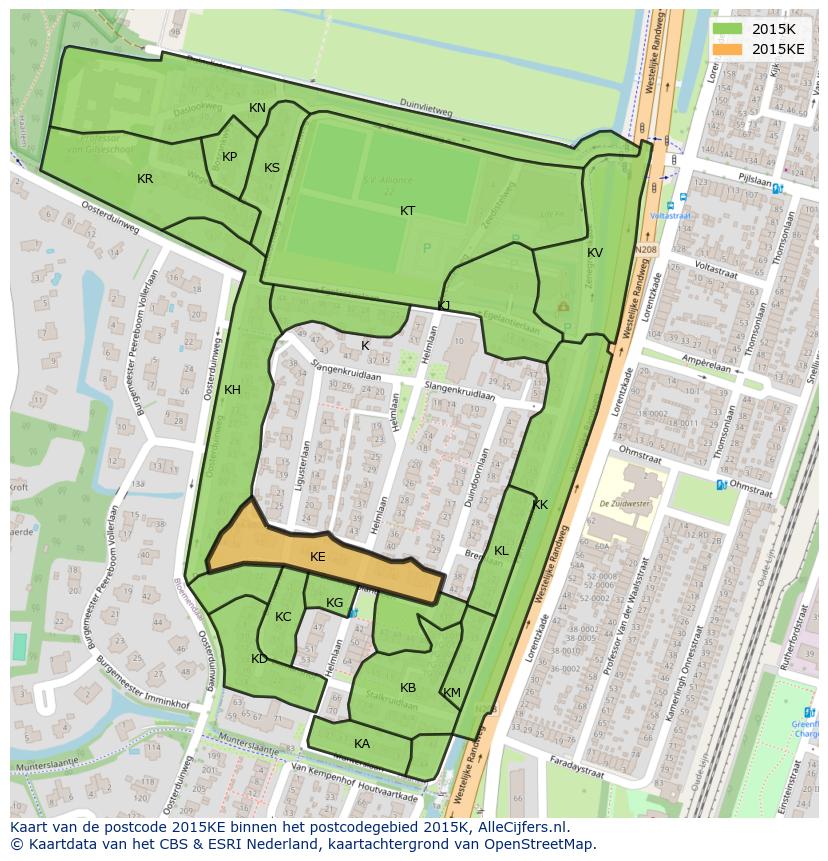 Afbeelding van het postcodegebied 2015 KE op de kaart.