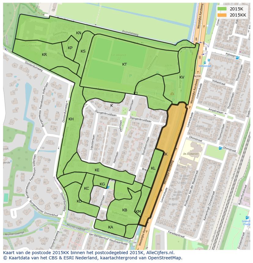 Afbeelding van het postcodegebied 2015 KK op de kaart.