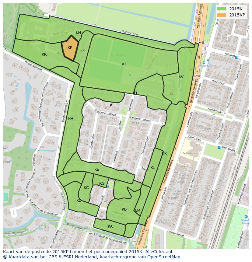 Afbeelding van het postcodegebied 2015 KP op de kaart.
