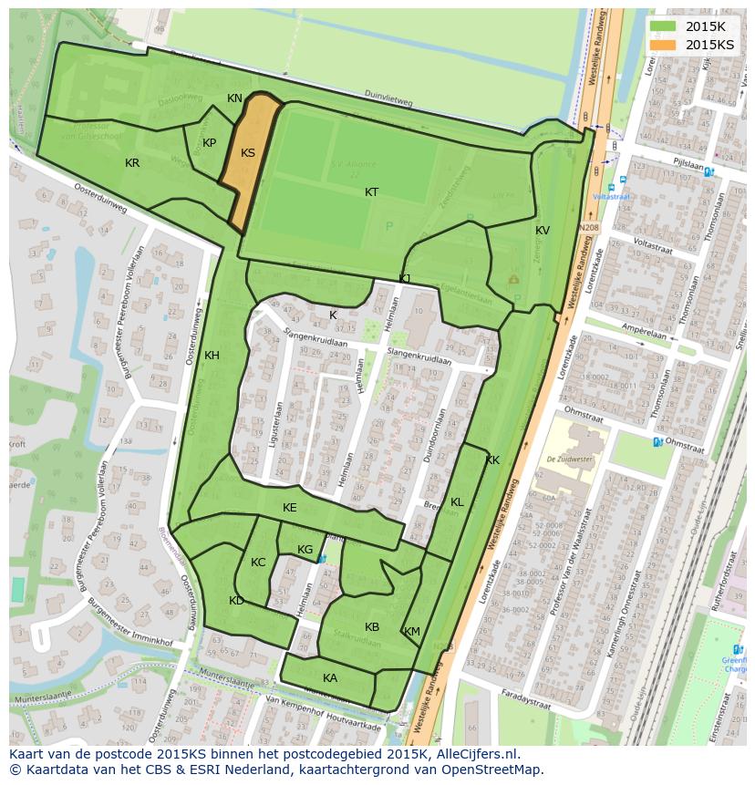 Afbeelding van het postcodegebied 2015 KS op de kaart.