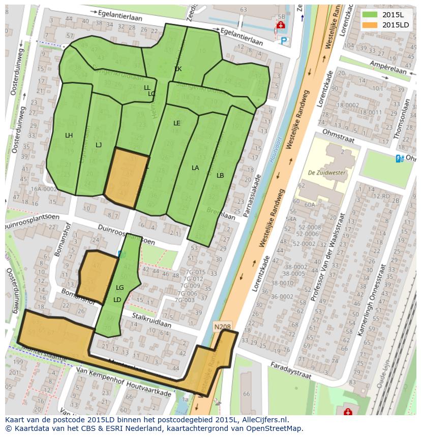 Afbeelding van het postcodegebied 2015 LD op de kaart.