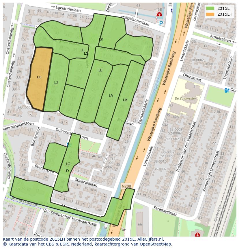 Afbeelding van het postcodegebied 2015 LH op de kaart.