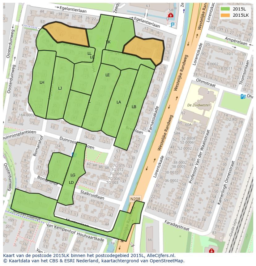 Afbeelding van het postcodegebied 2015 LK op de kaart.
