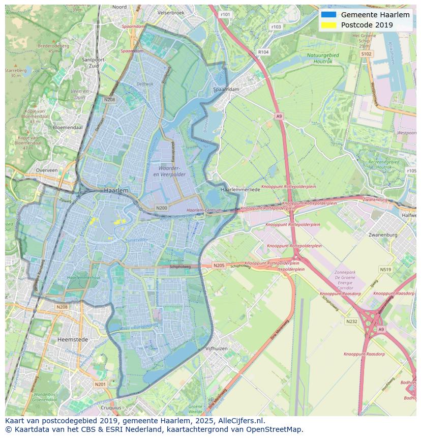 Afbeelding van het postcodegebied 2019 op de kaart.