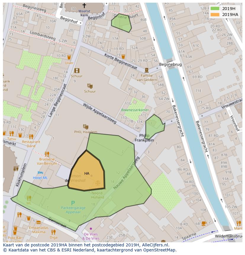 Afbeelding van het postcodegebied 2019 HA op de kaart.