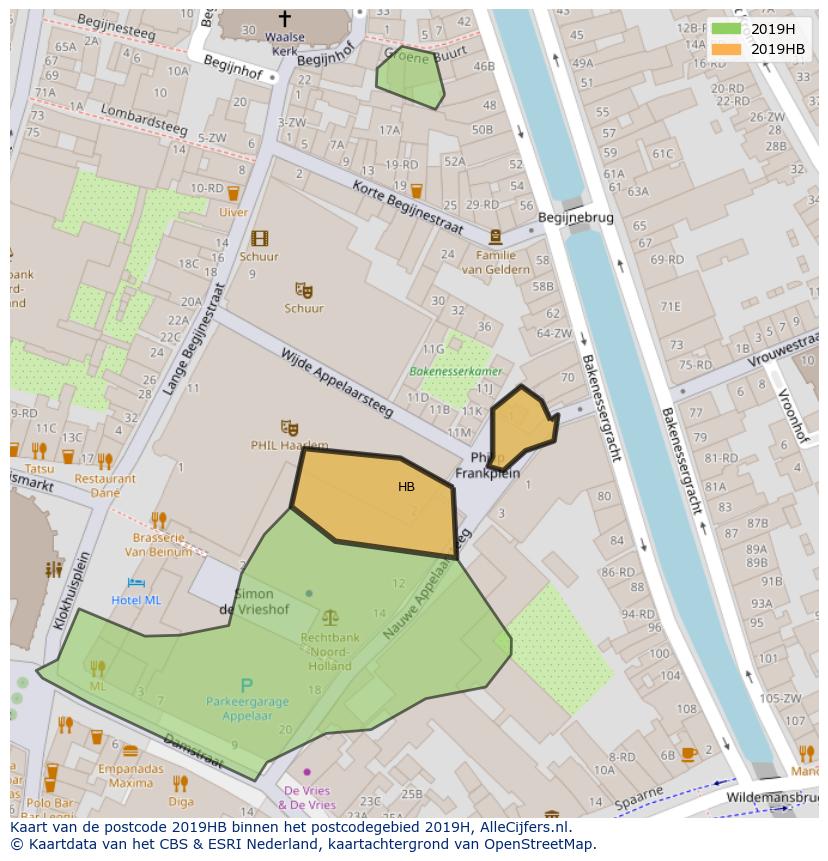 Afbeelding van het postcodegebied 2019 HB op de kaart.