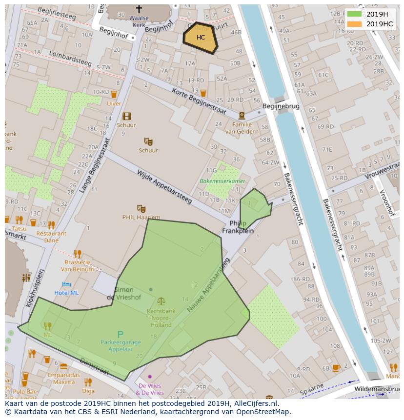 Afbeelding van het postcodegebied 2019 HC op de kaart.