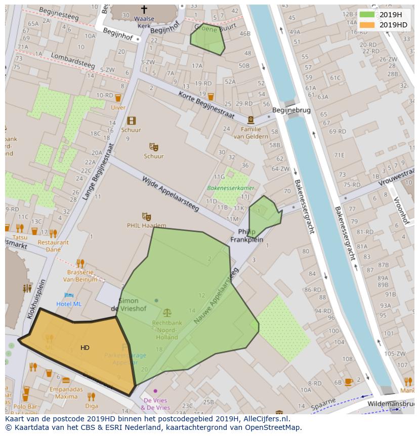 Afbeelding van het postcodegebied 2019 HD op de kaart.