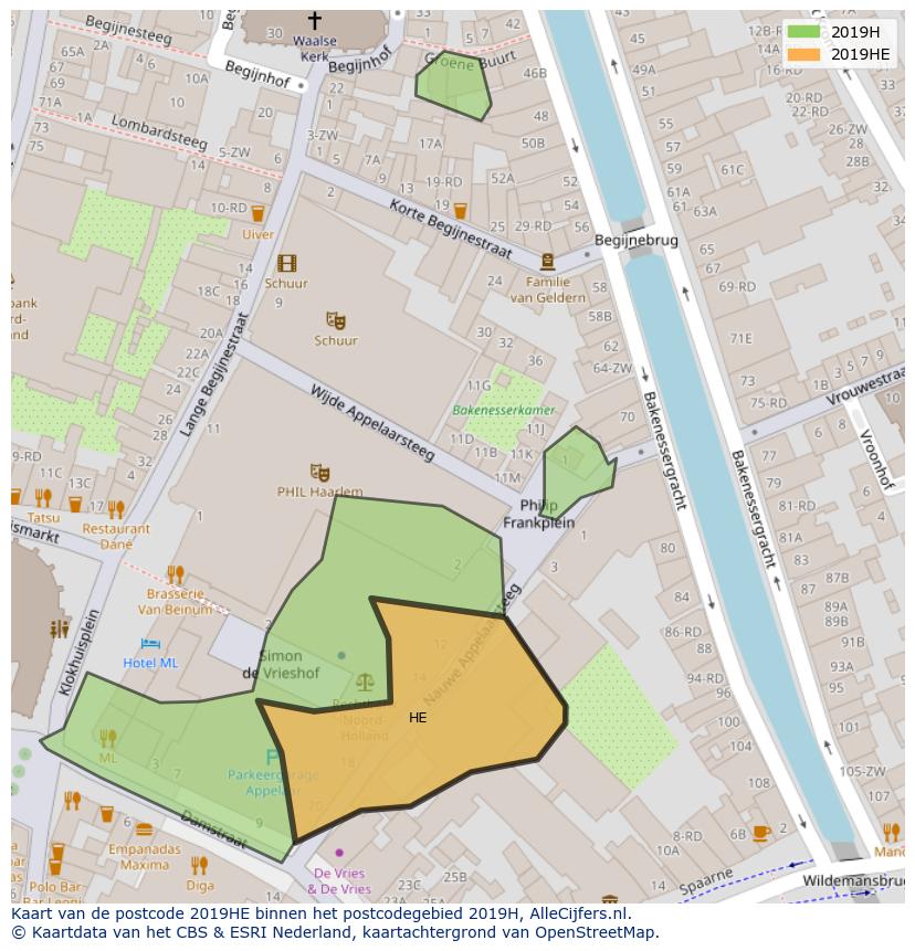 Afbeelding van het postcodegebied 2019 HE op de kaart.