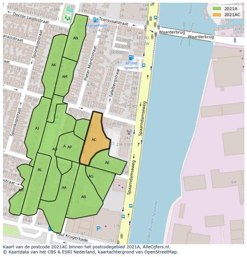 Afbeelding van het postcodegebied 2021 AC op de kaart.