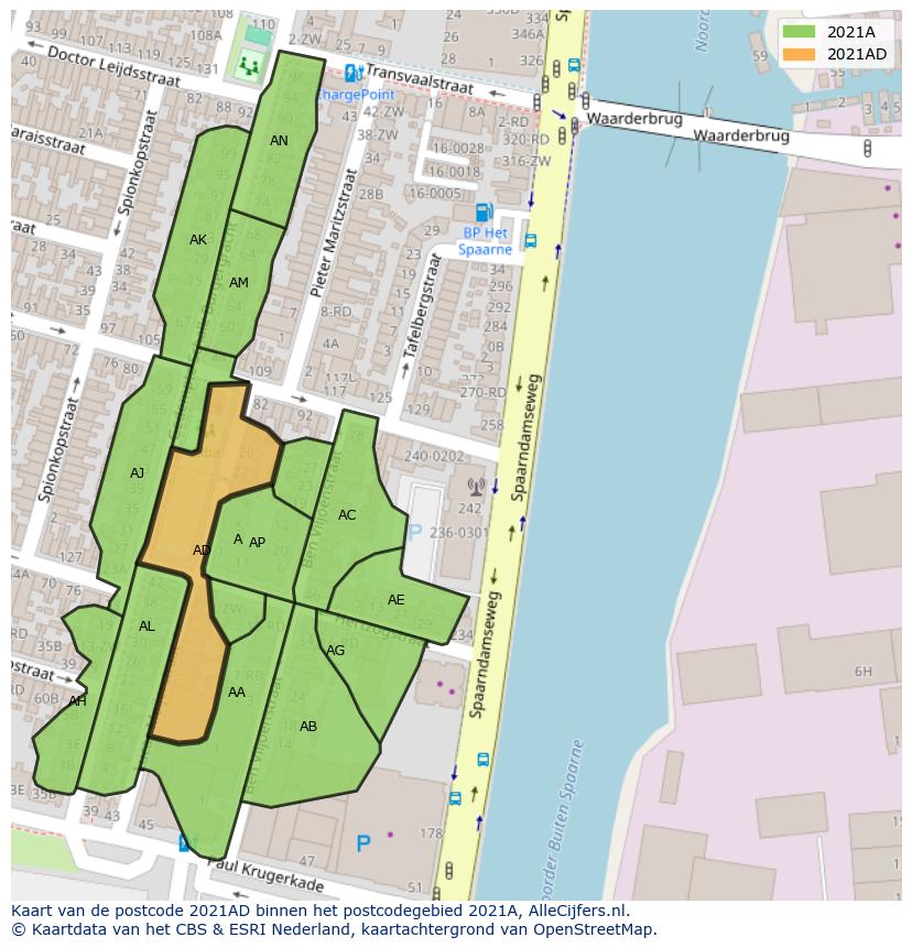 Afbeelding van het postcodegebied 2021 AD op de kaart.