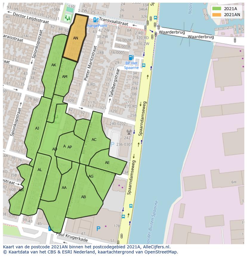 Afbeelding van het postcodegebied 2021 AN op de kaart.