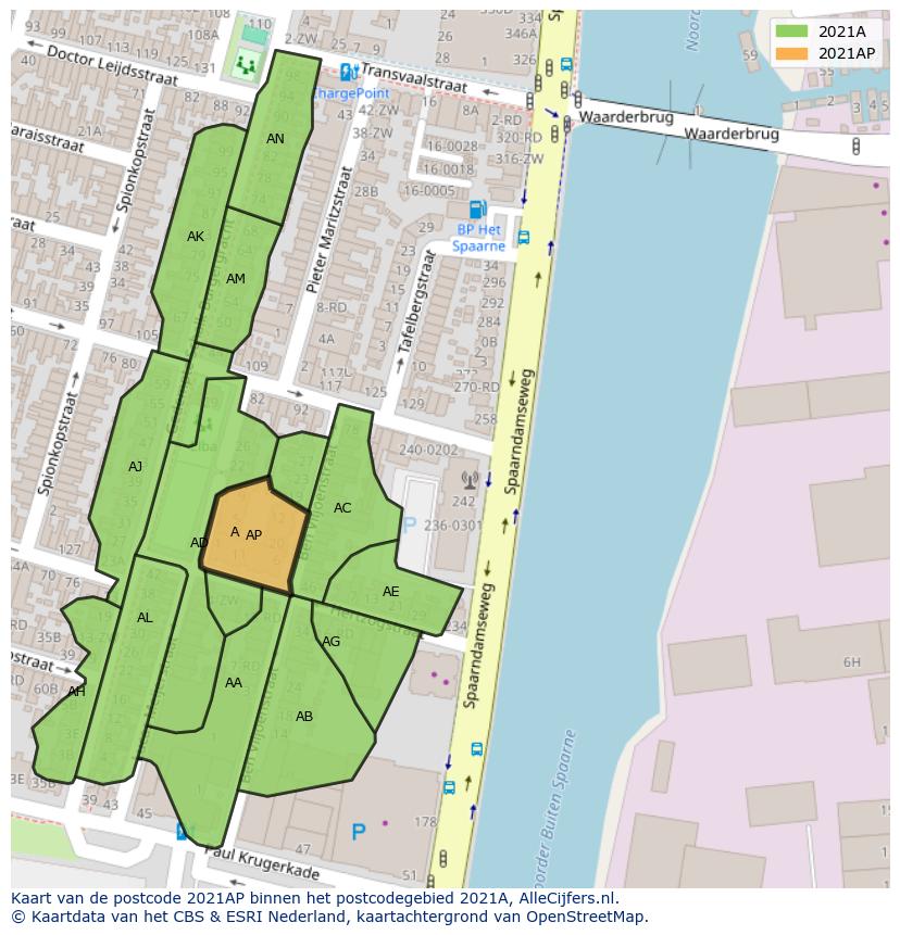 Afbeelding van het postcodegebied 2021 AP op de kaart.