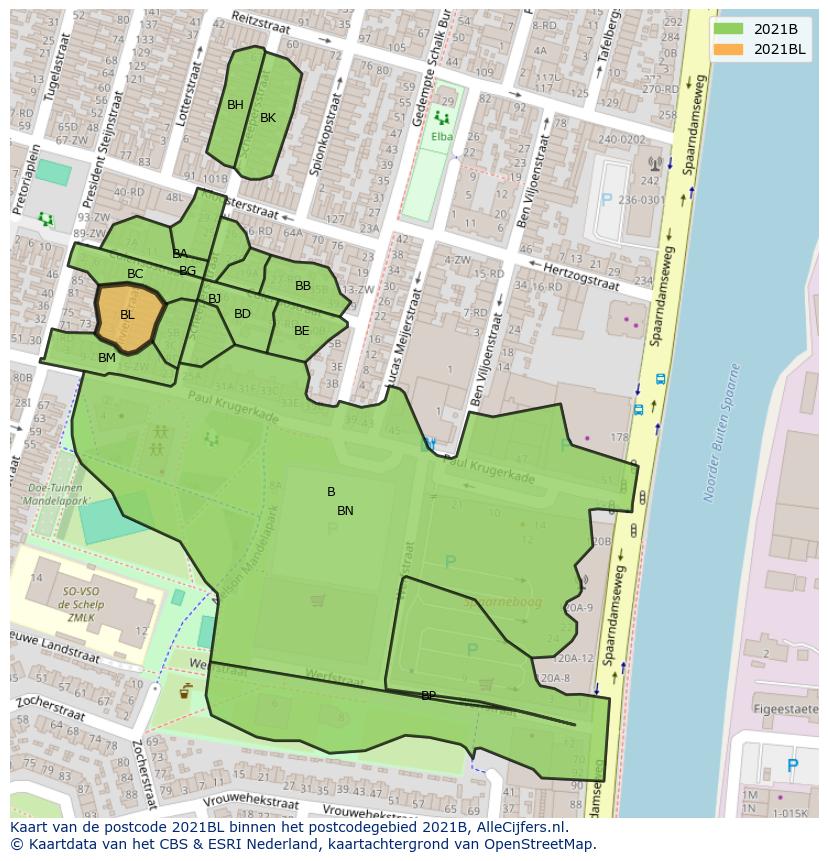 Afbeelding van het postcodegebied 2021 BL op de kaart.