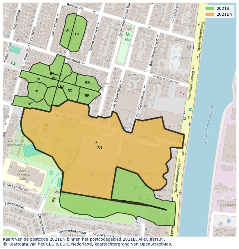 Afbeelding van het postcodegebied 2021 BN op de kaart.