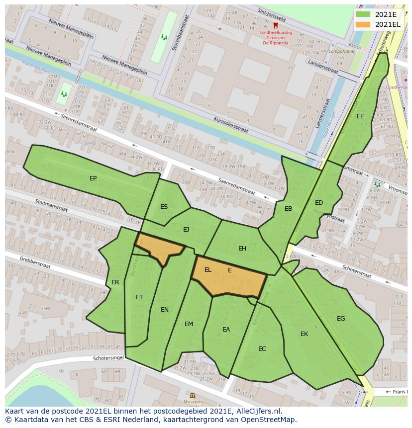 Afbeelding van het postcodegebied 2021 EL op de kaart.