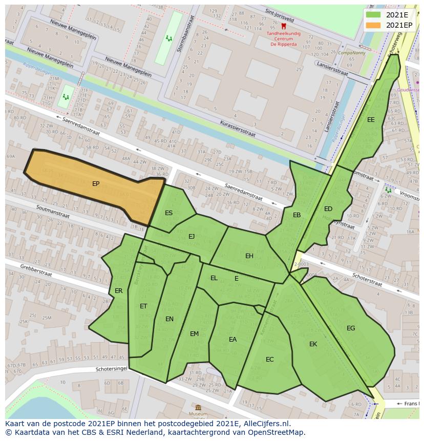 Afbeelding van het postcodegebied 2021 EP op de kaart.
