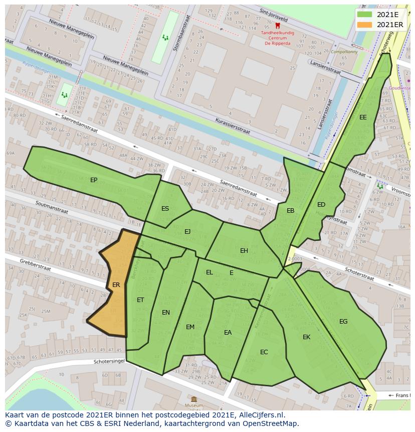 Afbeelding van het postcodegebied 2021 ER op de kaart.