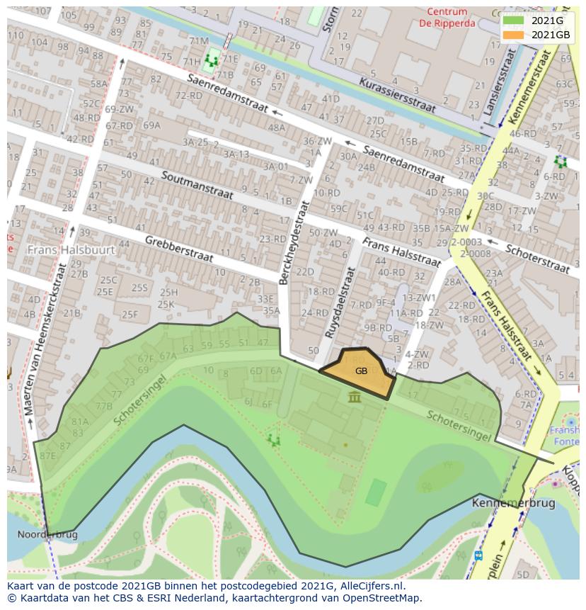 Afbeelding van het postcodegebied 2021 GB op de kaart.