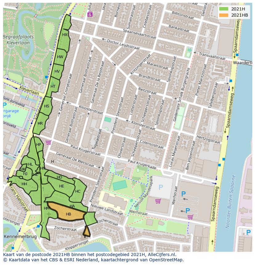 Afbeelding van het postcodegebied 2021 HB op de kaart.