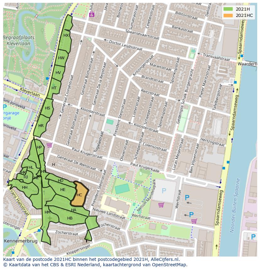 Afbeelding van het postcodegebied 2021 HC op de kaart.