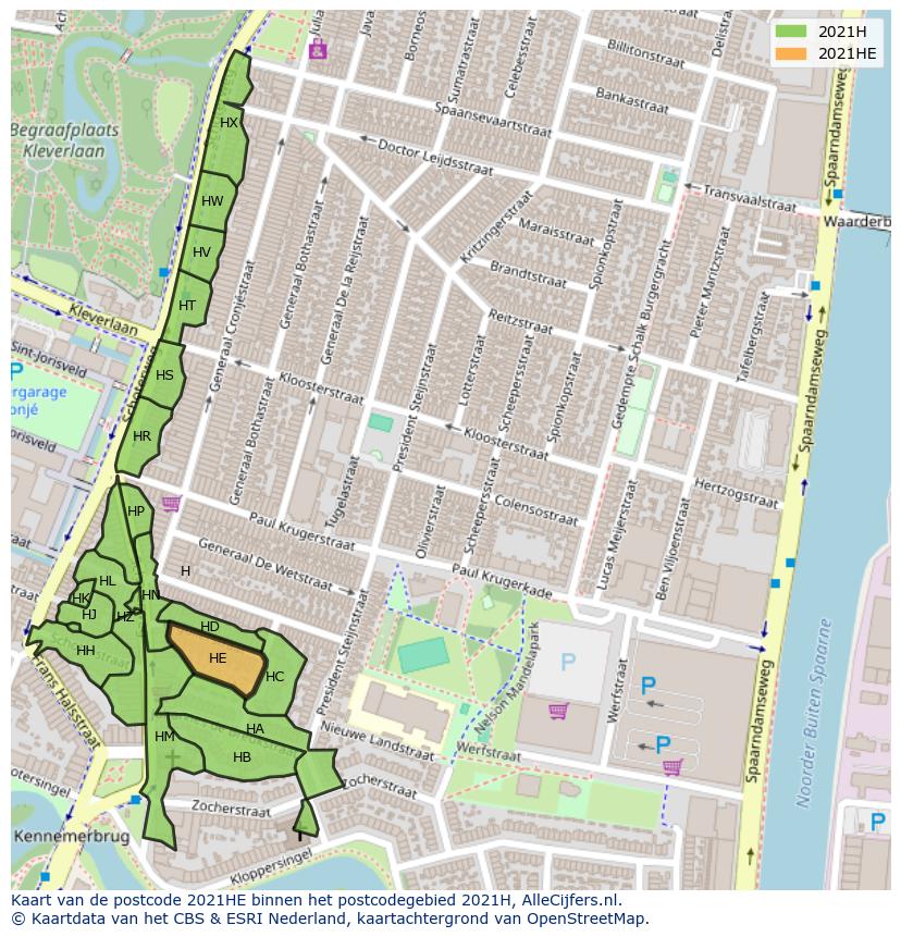 Afbeelding van het postcodegebied 2021 HE op de kaart.
