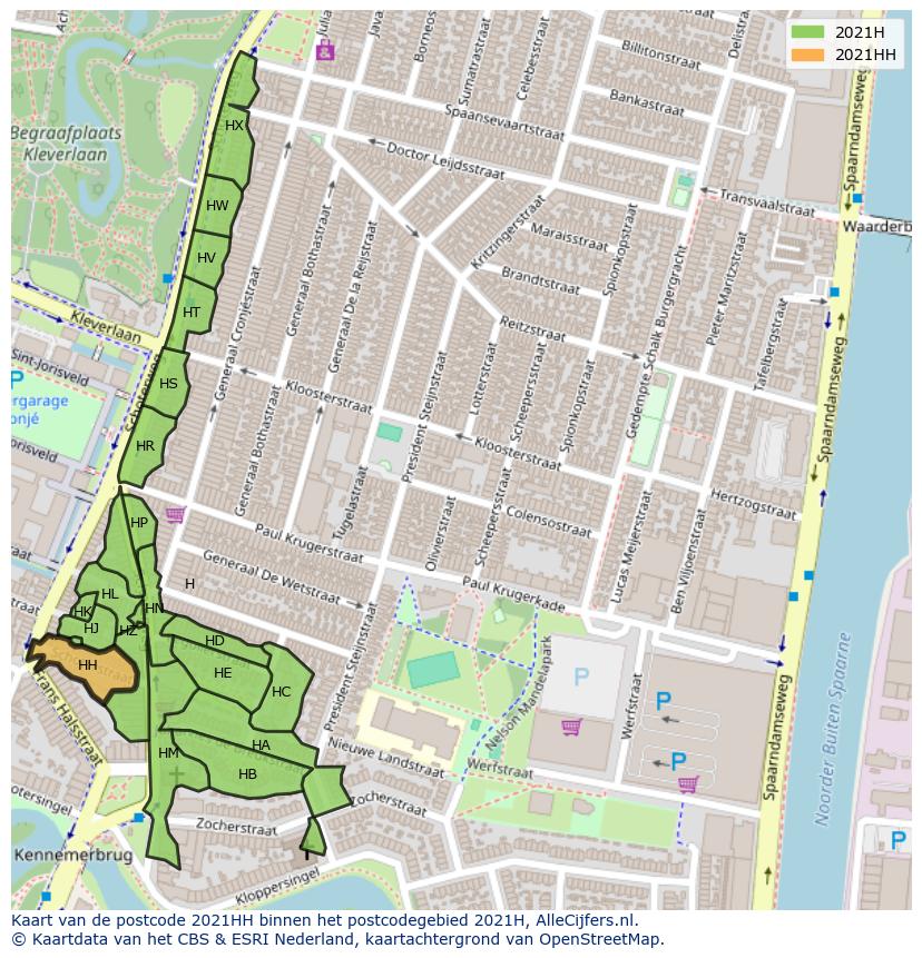Afbeelding van het postcodegebied 2021 HH op de kaart.