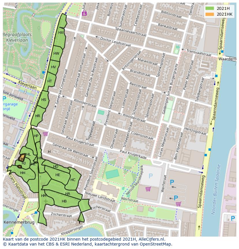 Afbeelding van het postcodegebied 2021 HK op de kaart.